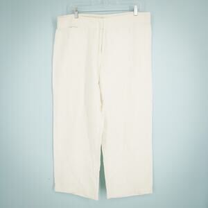 Eileen Fisher Size Large L Cream Ivory System Linen Crop Ankle Straight Pants